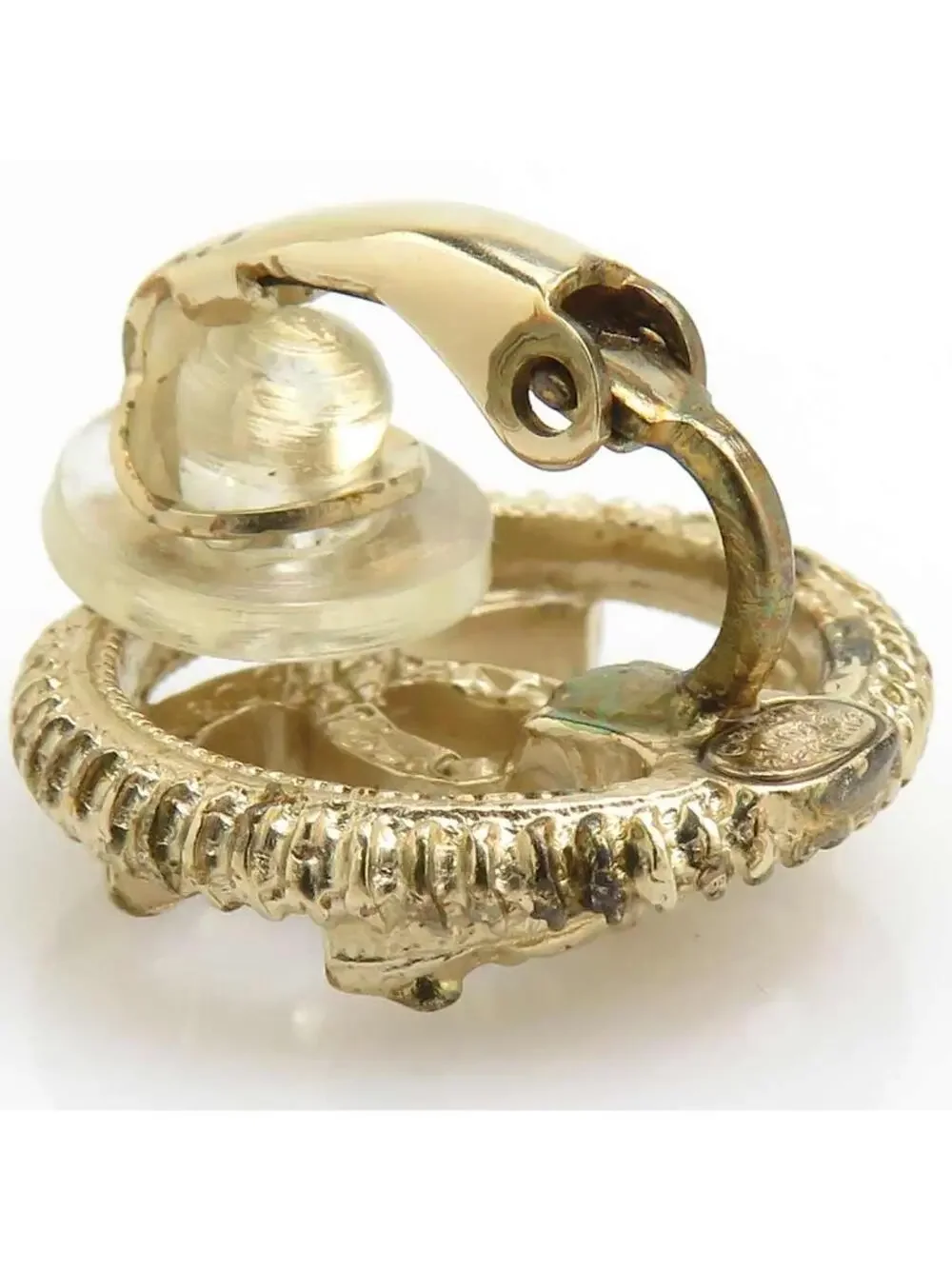Auth Chanel Cc Logo Earrings Gold/White #302680C30B